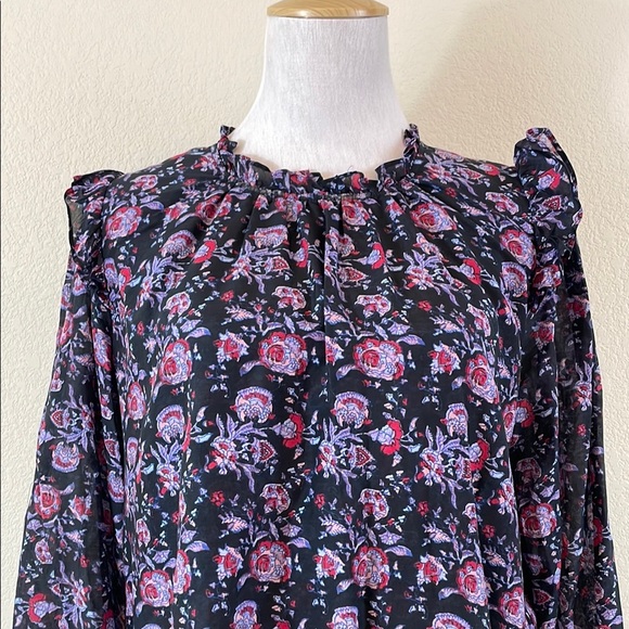Xirena Black Relaxed Floral Ruffled Bishop Sleeve Blouse S - Picture 3 of 10
